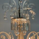 Transparent blown and pinched glass chandelier trimmed with crystals, austria circa 1920
