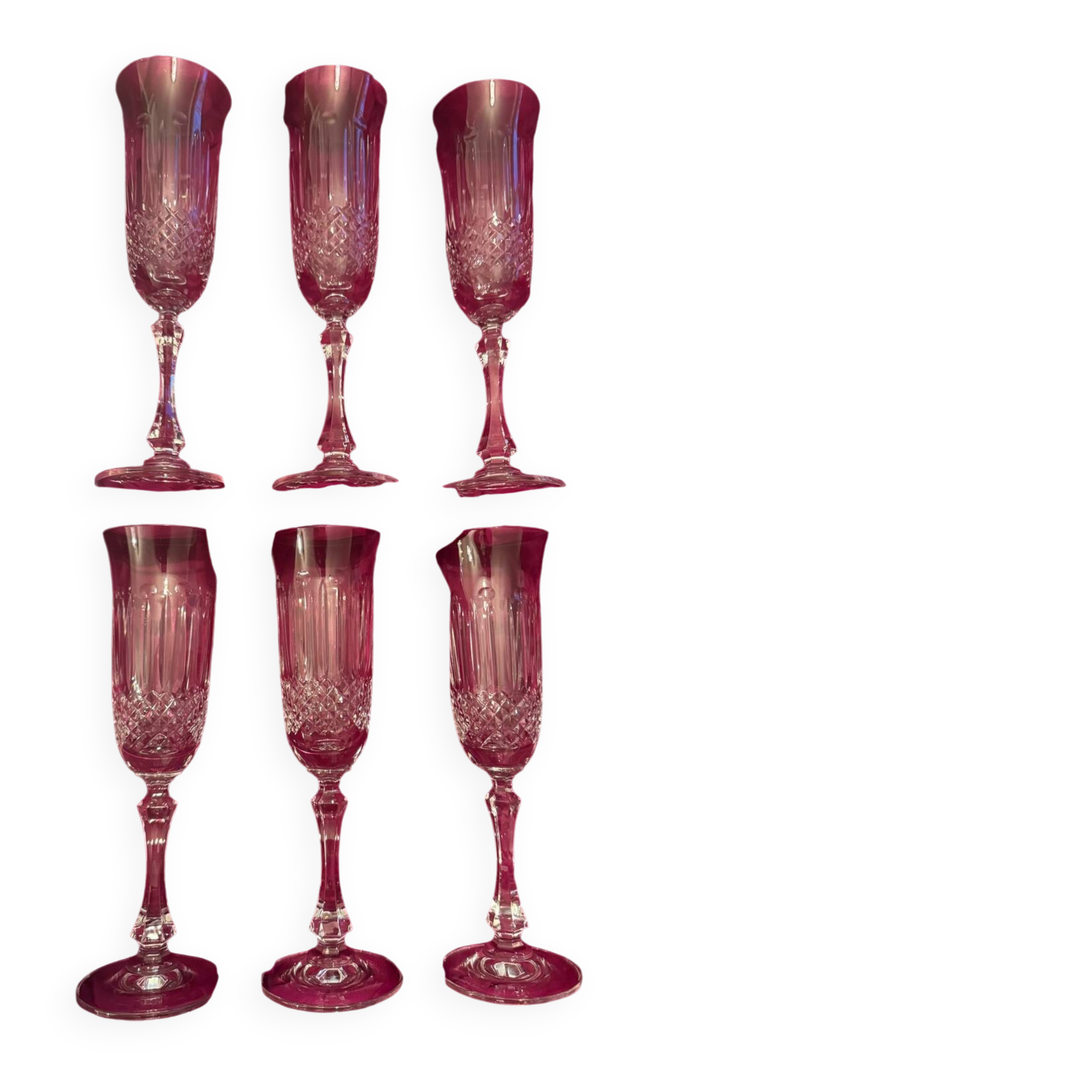 Set of 6 crystal champagne glasses, 1960s.