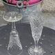 6 champagne flutes in glass and transparent crystal, antique chiseled