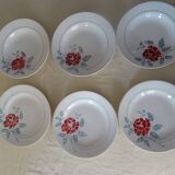 6 assiettes Saint Amand faience ancienne  381112 fleurs rose rouge