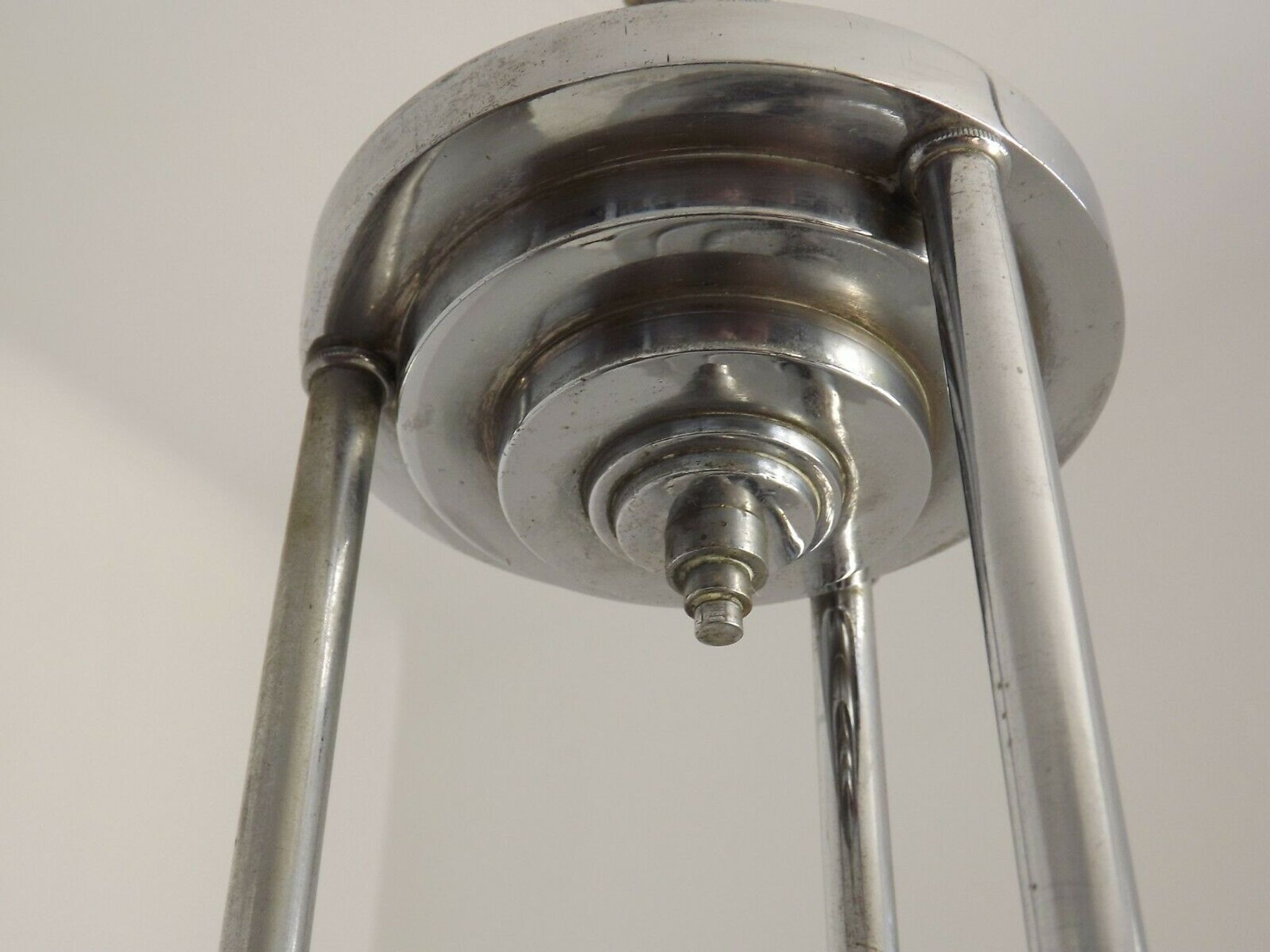 french art deco light in chrome with 3 floral opaque glass shades