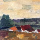Tableau "Village" M.Bellini, Huile sur Panneau signé
