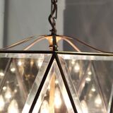 Vintage handmande octagonal glass and brass pendant lantern, Italy