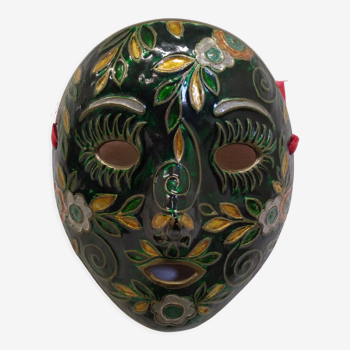 Vintage enamelled brass mask