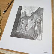 Hôtel-Dieu, Dole, Jura, vintage engraving, printed in 1950.