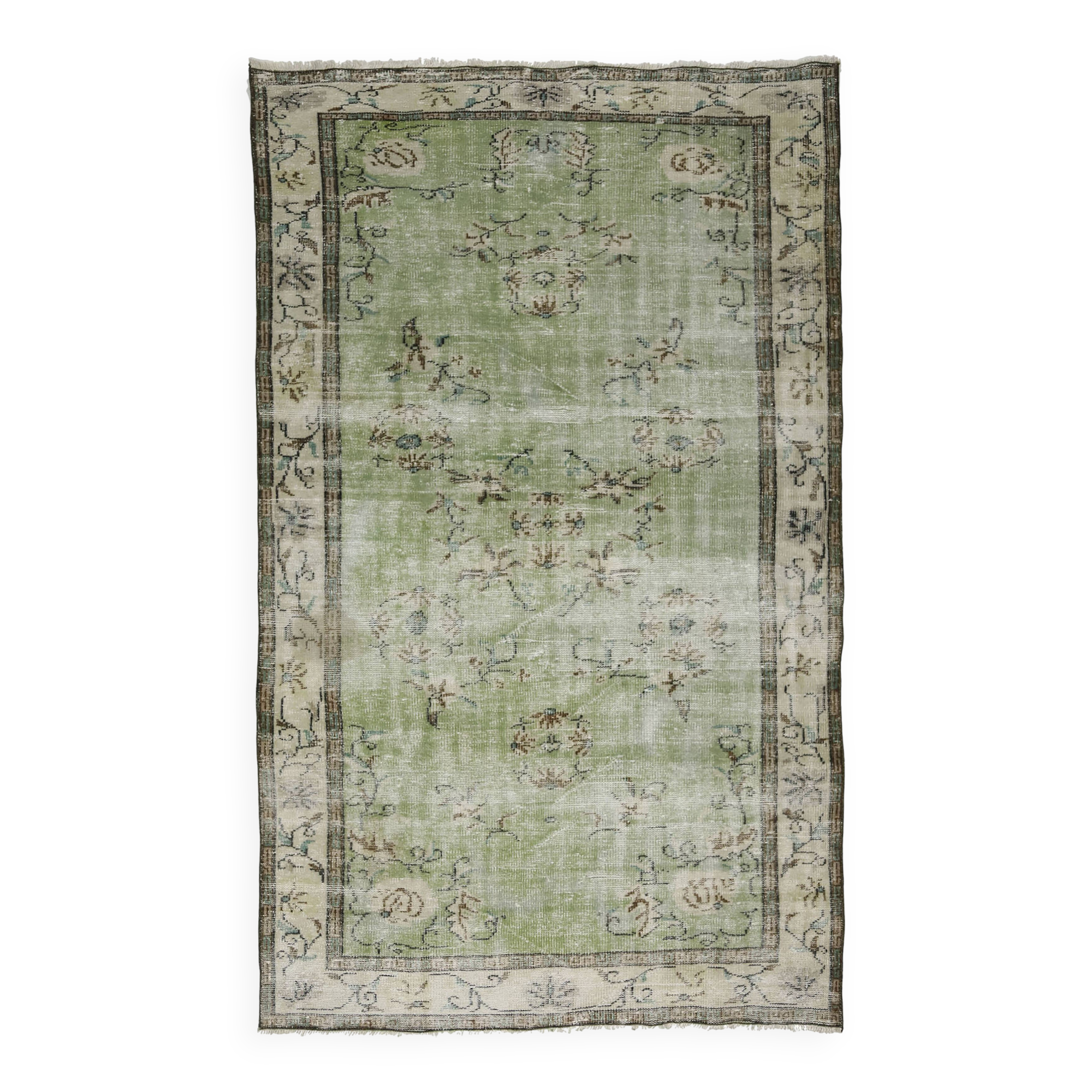 Grand tapis kilim vintage – vert menthe et crème 261 cm x 160 cm