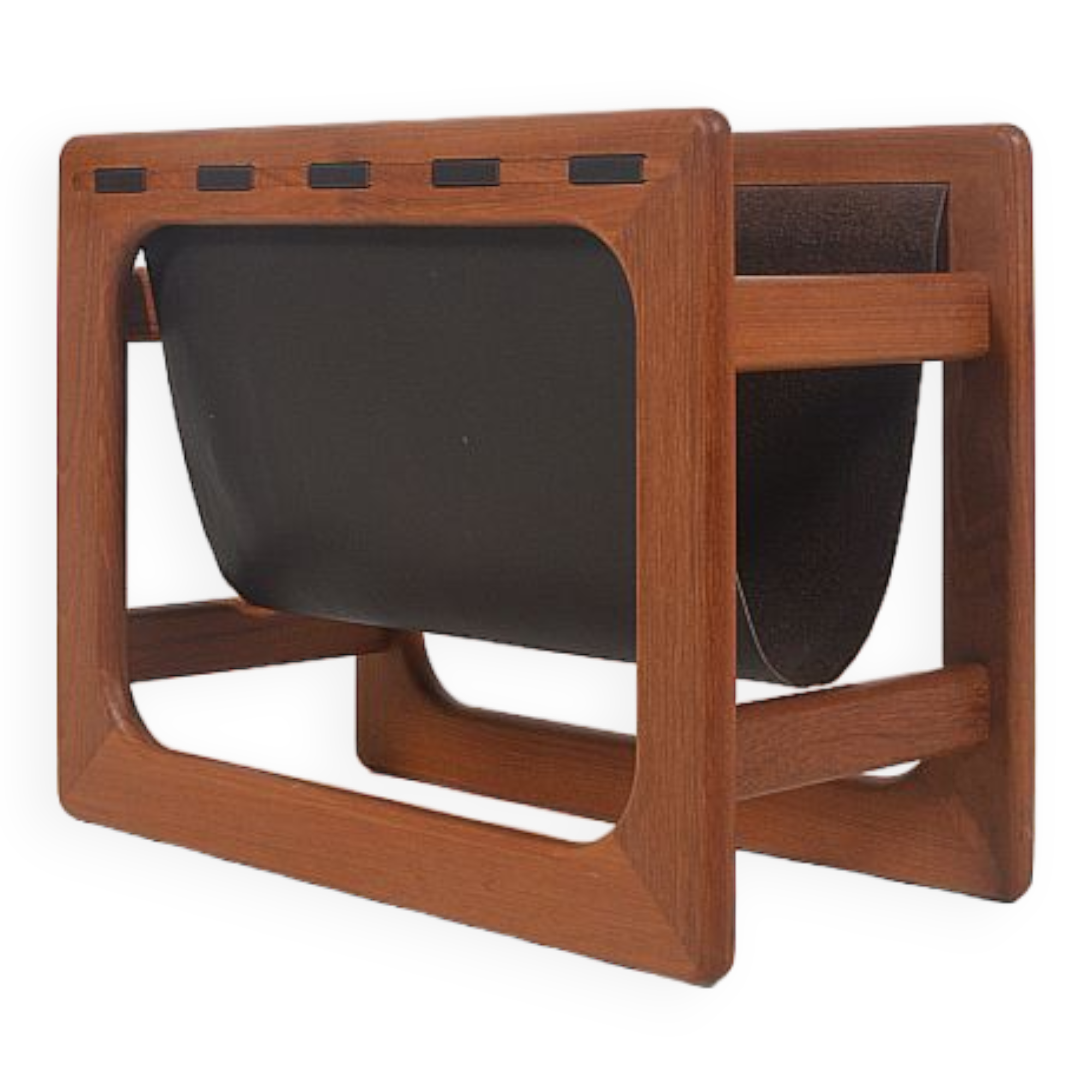 Danish teak & leather magazine holder by Salin Møbler, 1970s