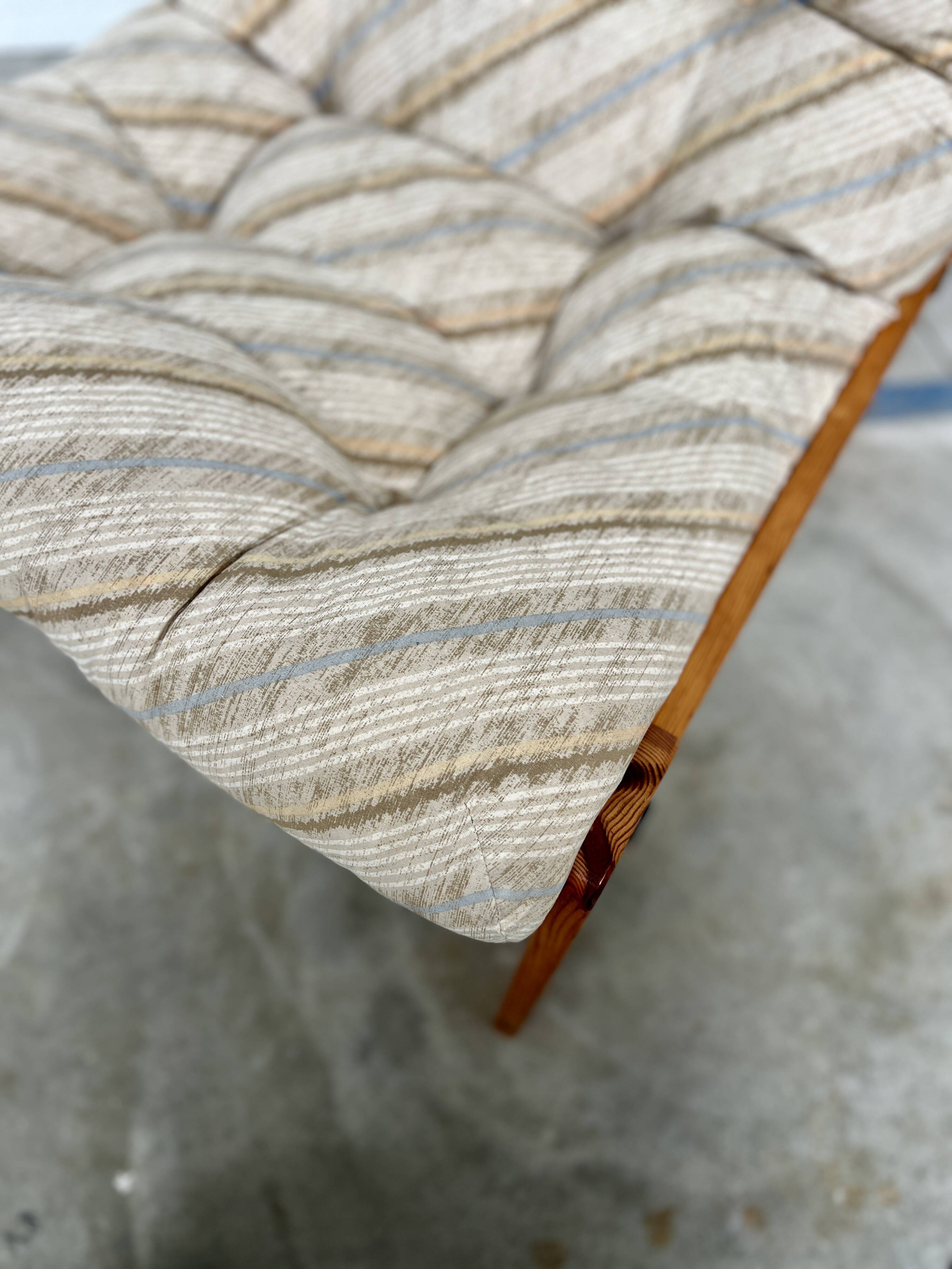 80s armchair with striped fabric and pine structure