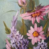 Acrylic painting on canvas, bohemian countryside decoration, flowers, still life