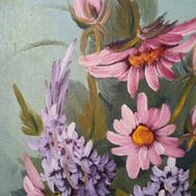 Acrylic painting on canvas, bohemian countryside decoration, flowers, still life