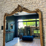 Antique mirror with pediment, 199.5/147cm, late 19th century, beveled glass