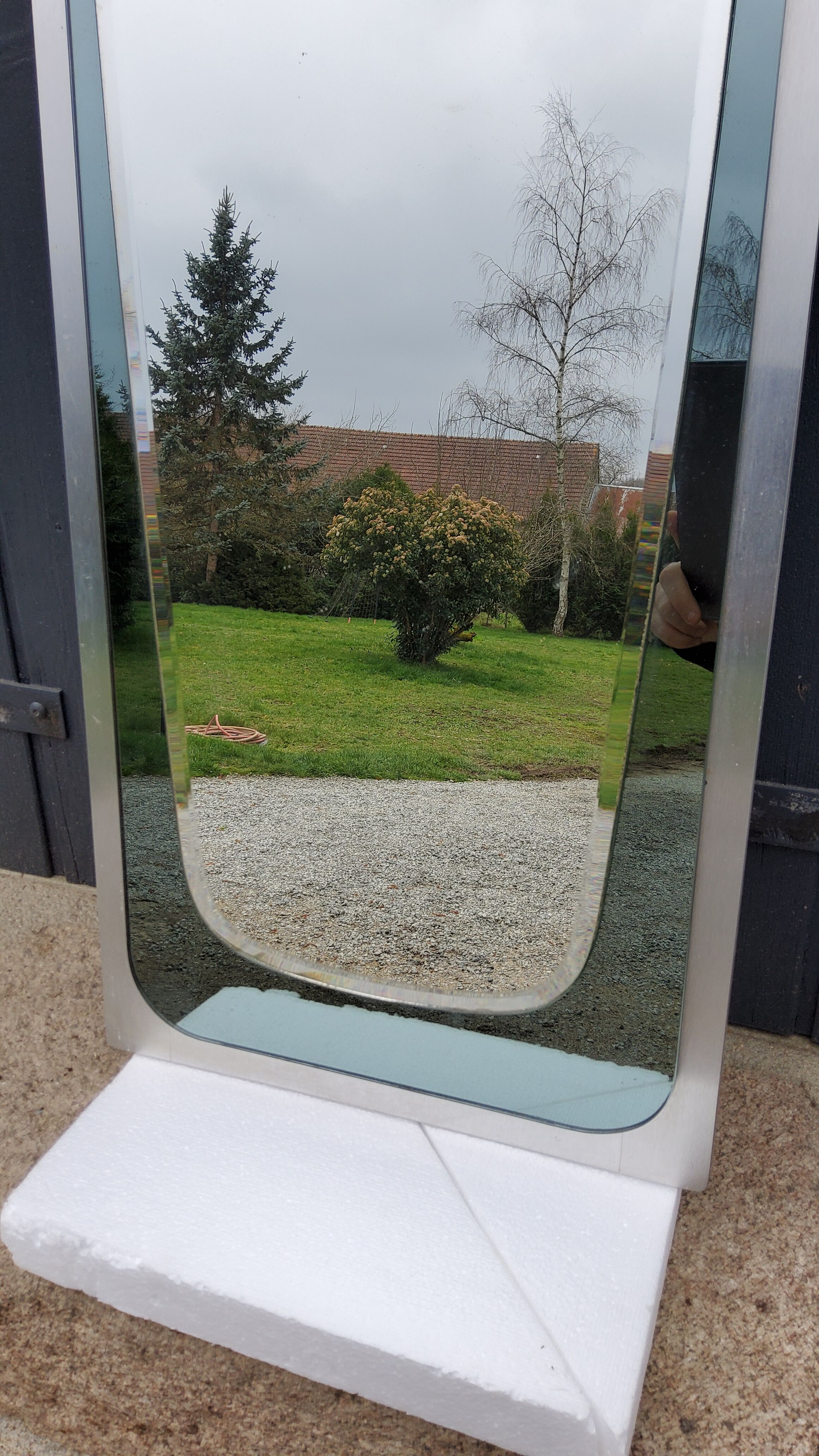 Large mirror mirror rear-view mirror of the 70s 36x136cm