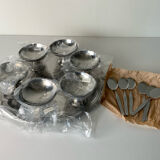 Vintage stainless steel ice cream bowls and tray