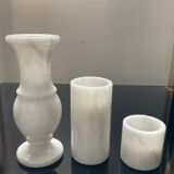 Trio of vintage candle holders in white marble