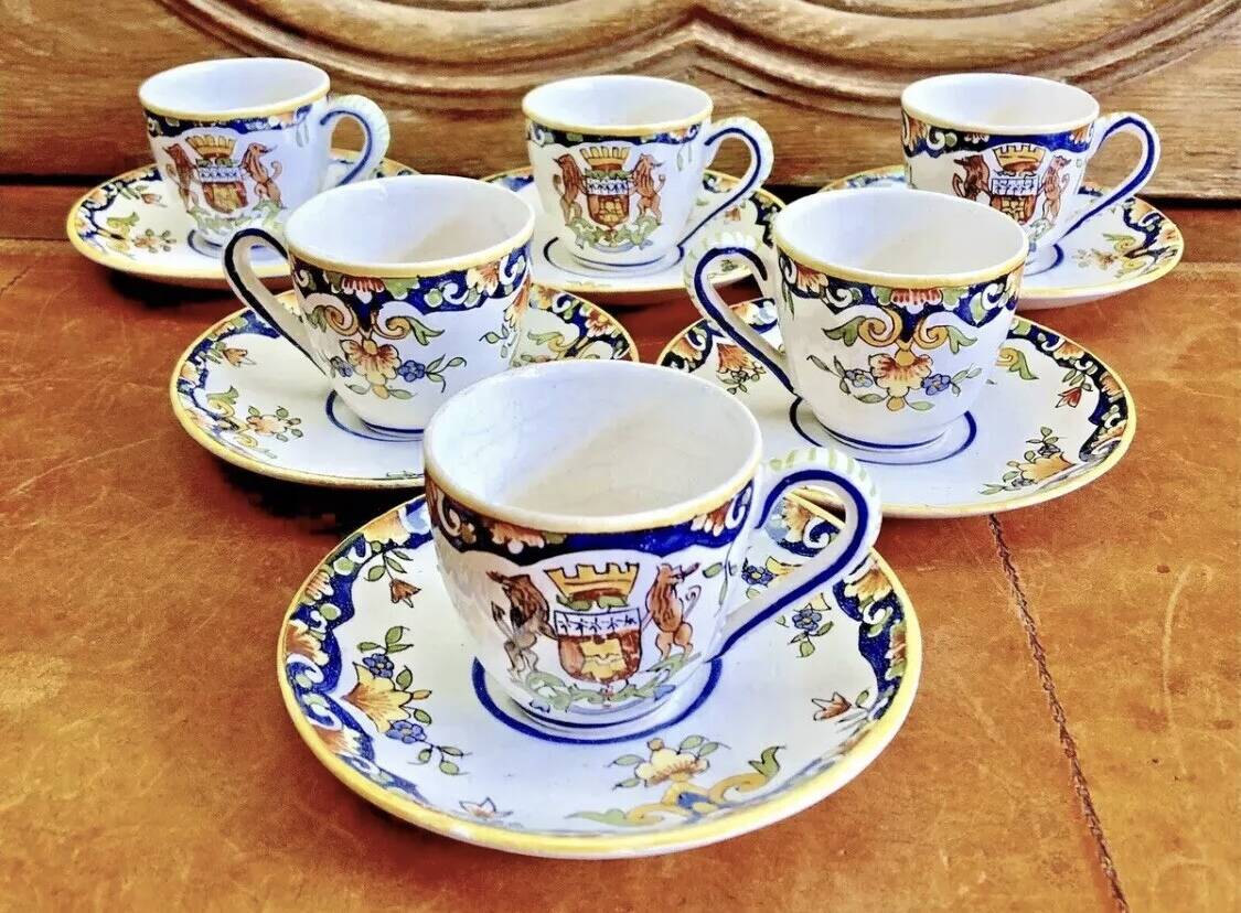 6 old dessert plates Desvres Fourmaintraux Rouen model Dinan 2