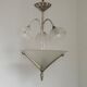 Chandelier en argent Art Déco français à 3 lumières avec abat-jours coniques et hexagonaux opaques