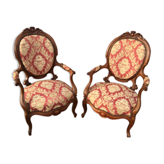 Pair of napoleon III armchairs, 19th century