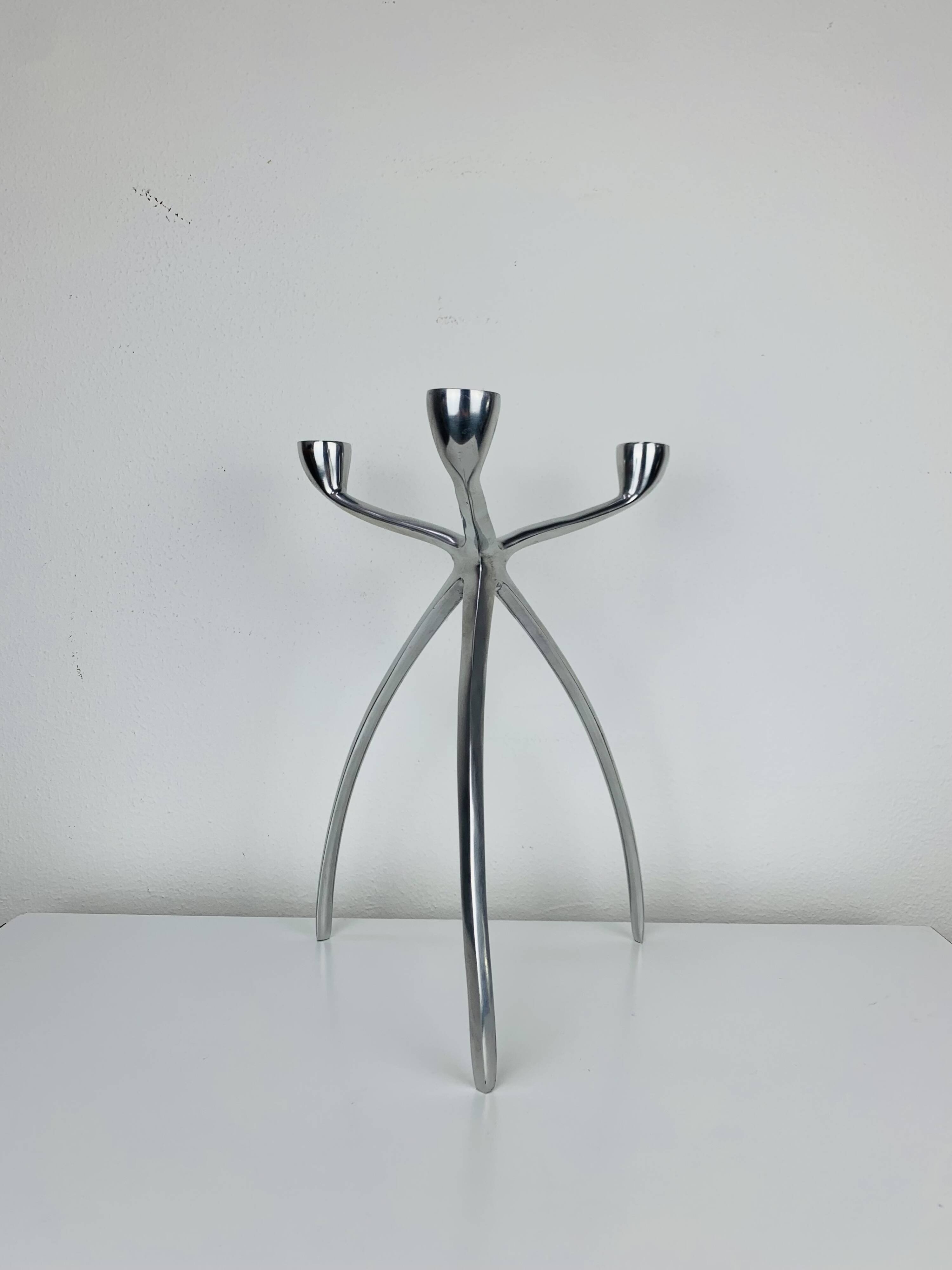 Space Age tripod candle holder by De Bijenkorf in aluminum, 1970s