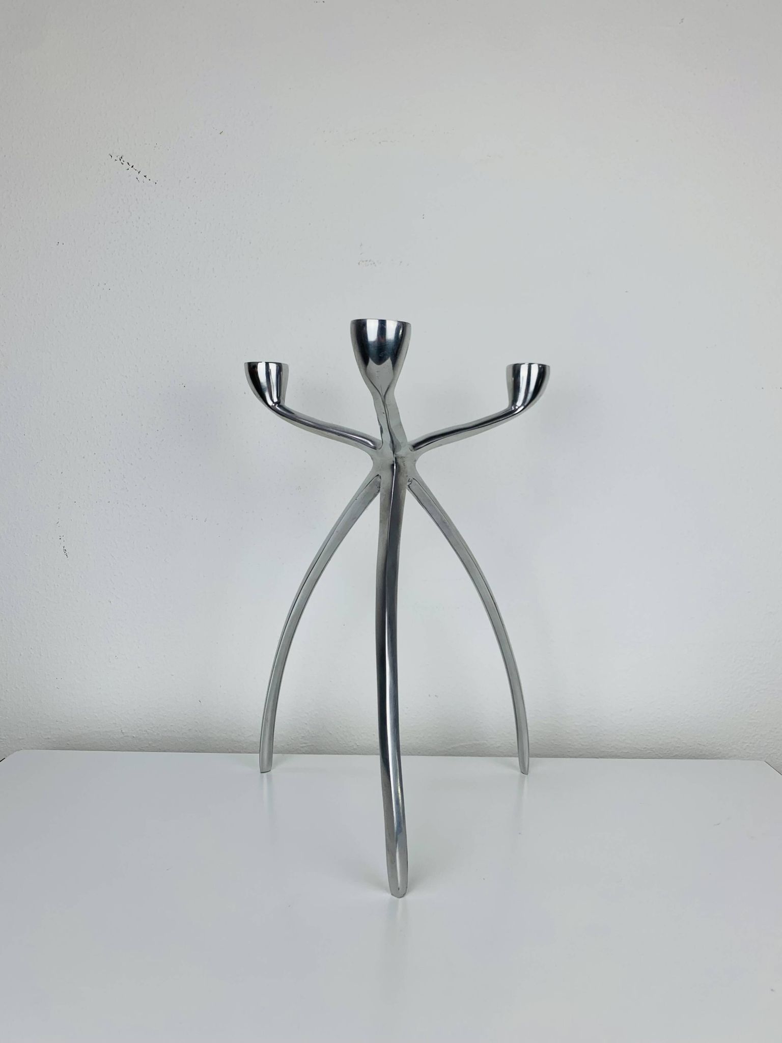 Space Age tripod candle holder by De Bijenkorf in aluminum, 1970s