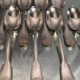 Suite of 12 large spoons silver metal decoration shell Louis XV Boulenger