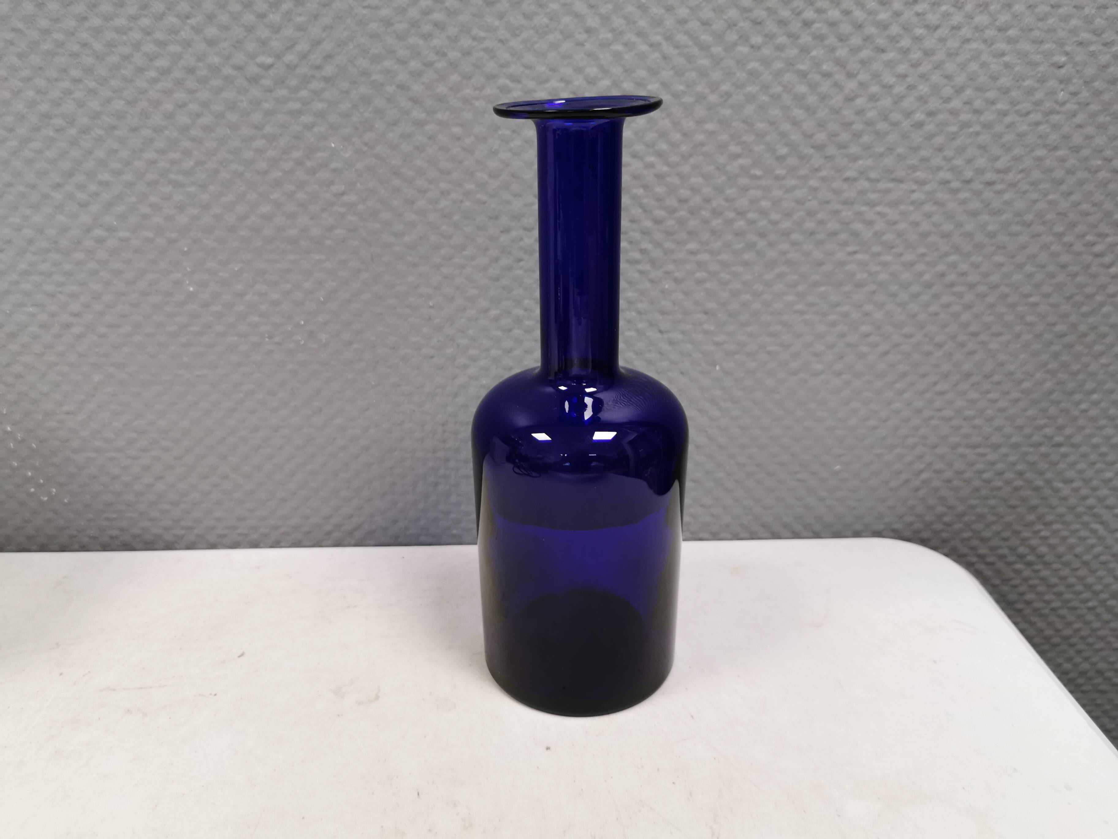 Huge blue glass vase by Otto Brauer for Holmegaard Denmark 1960s