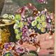 Ancient painting, still life with lilas and iris signed Bonnefond 70s