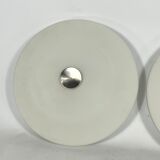 Stilux Milano, pair of round opaline glass ceiling lamps. 1960s