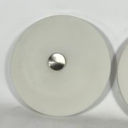 Stilux Milano, pair of round opaline glass ceiling lamps. 1960s
