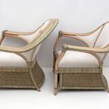Mid-century Modern Italian Rattan and Wicker Two Armchairs and Sofa, 1970s