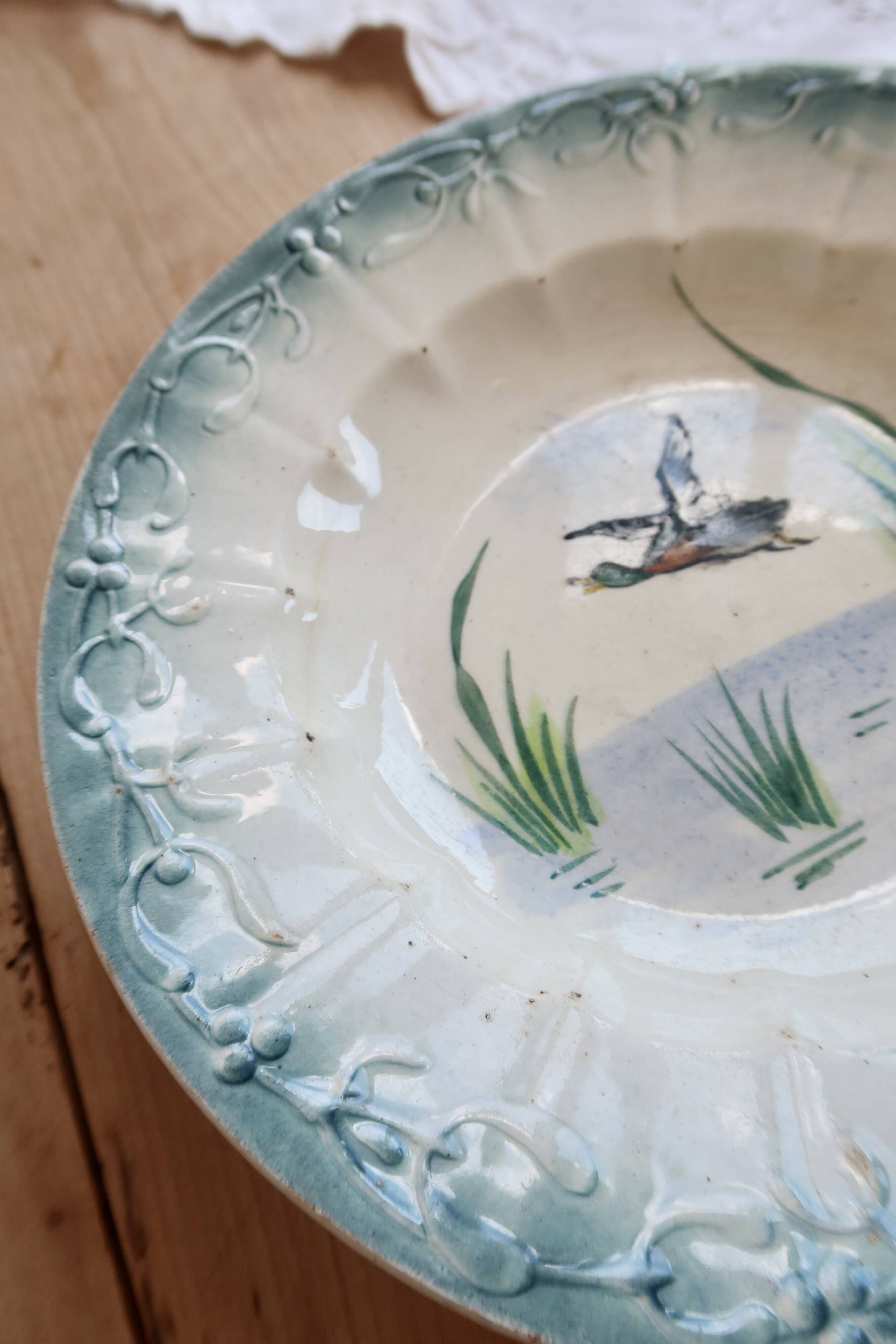 Vintage hollow plate Céranord Saint-Amand ironstone – Duck decoration