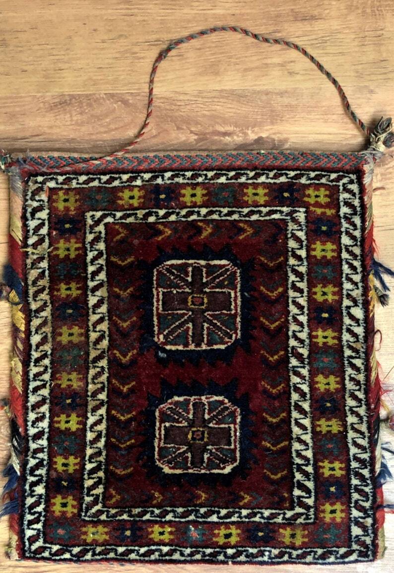 Vintage Handmade Wool Carpet Bag: Oriental Tribal Art Shoulder Bag