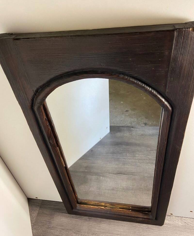 Antique Decorative Mirror Solid Oak Wood Frame Molded Vintage Art