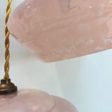 Pair of Art Deco suspensions in pink Clichy glass