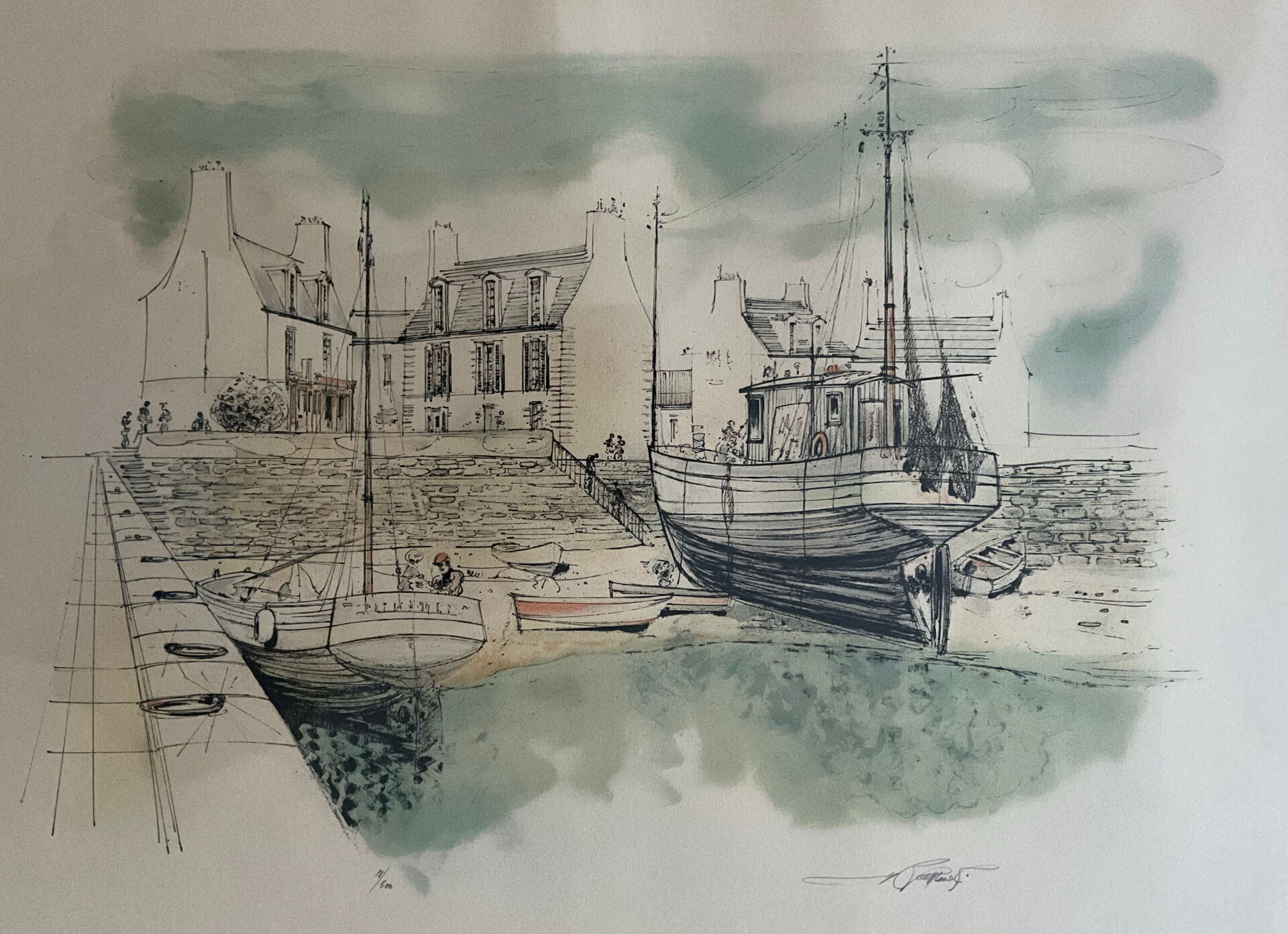 Lithographie originale signée Rolf Rafflewski – Le Port de Lesconil