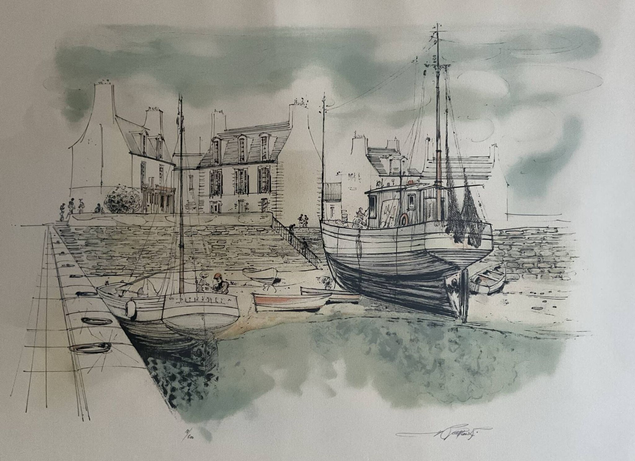 Lithographie originale signée Rolf Rafflewski – Le Port de Lesconil