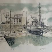 Lithographie originale signée Rolf Rafflewski – Le Port de Lesconil