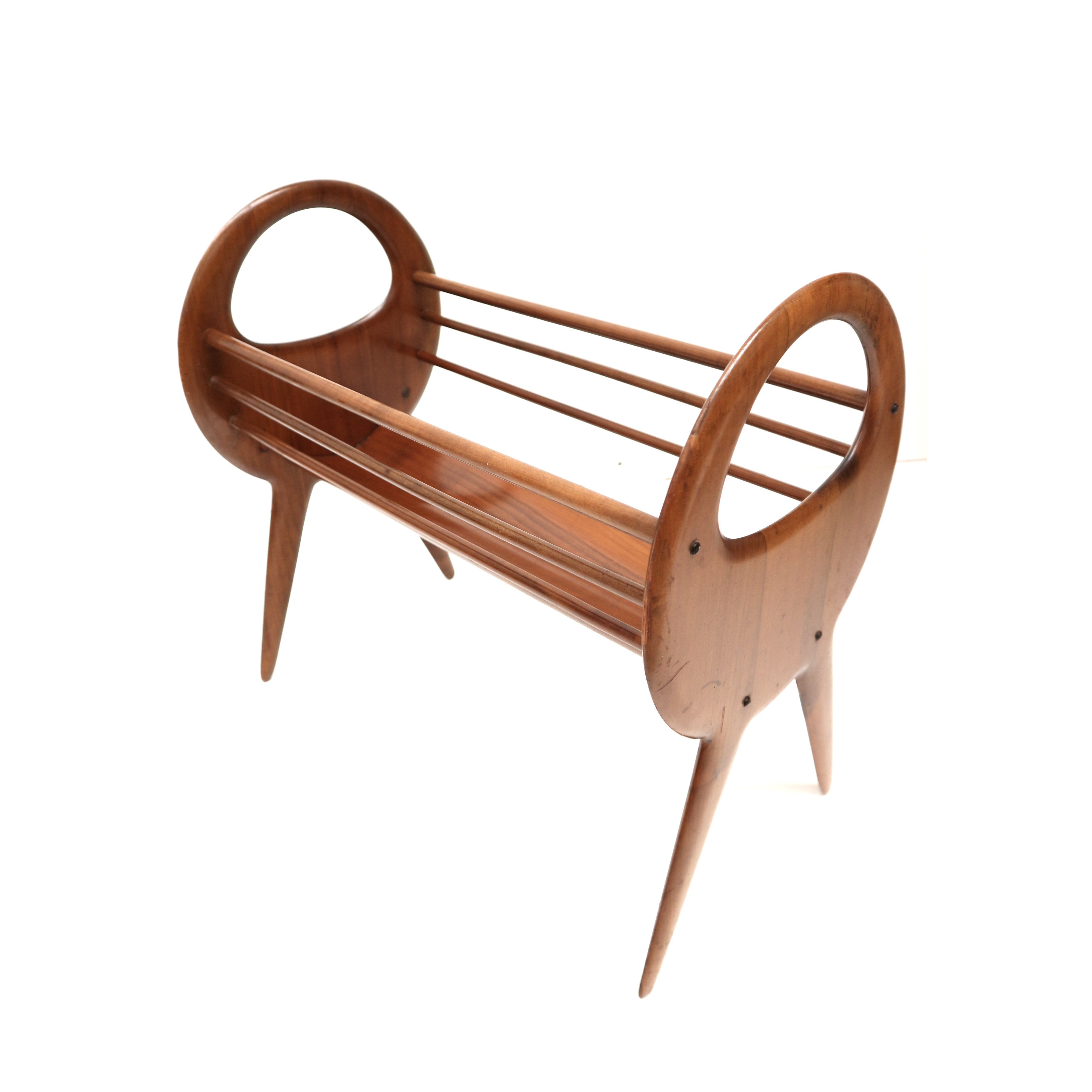 Vintage organically designed magazine rack / reading basket from the 1960s