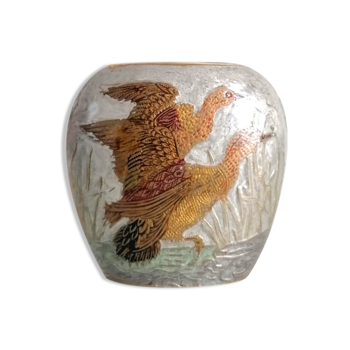 Cloisonné brass vase with ducks, circa 1900