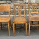 Set of 5 mismatched vintage blond wood bistro chairs