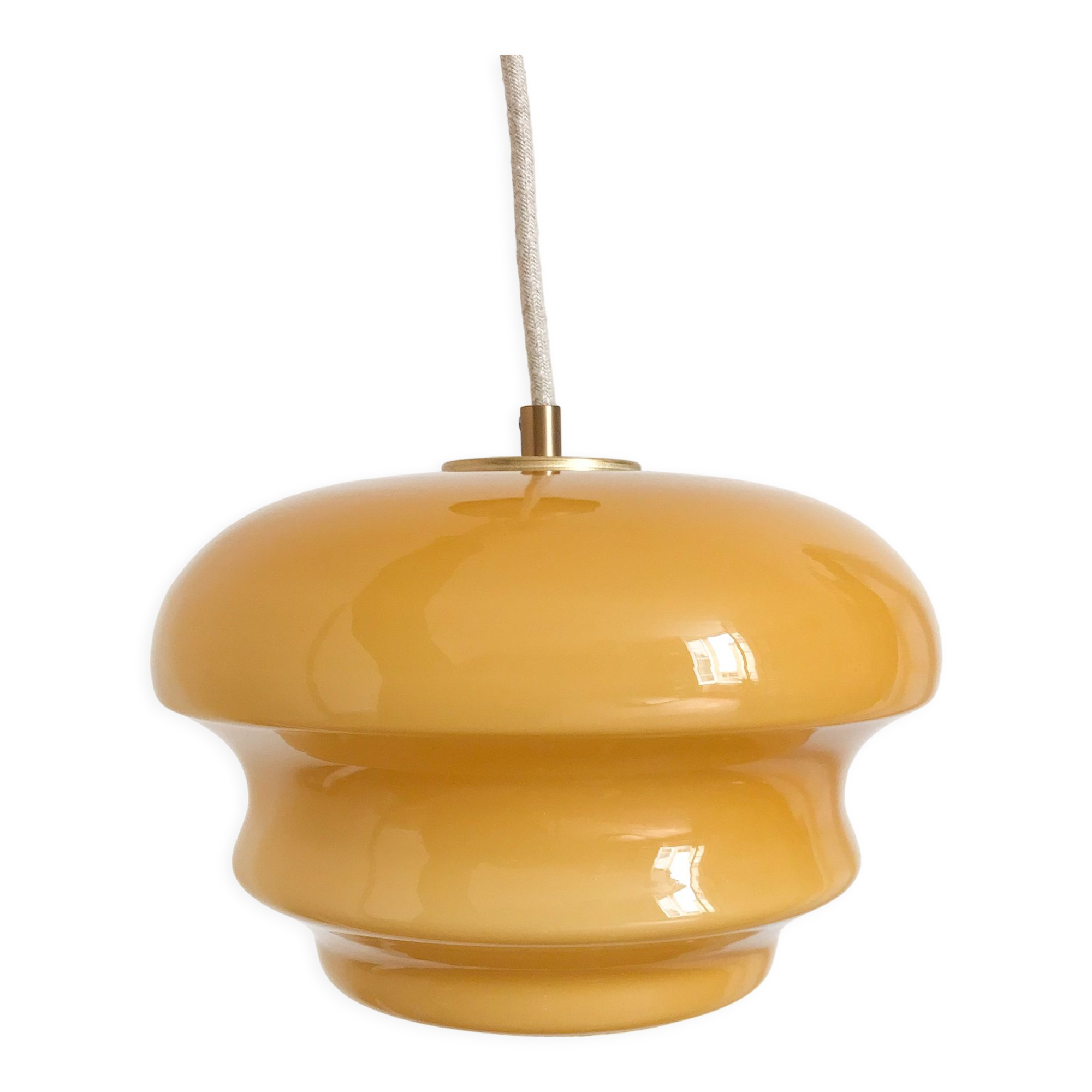 Suspension vintage opaline jaune moutarde