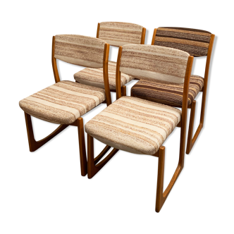 Lot of 4 vintage chairs "Luge" or "traineau" in solid wood