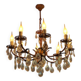 Lustre ancien 8 branches à pampilles en cristal