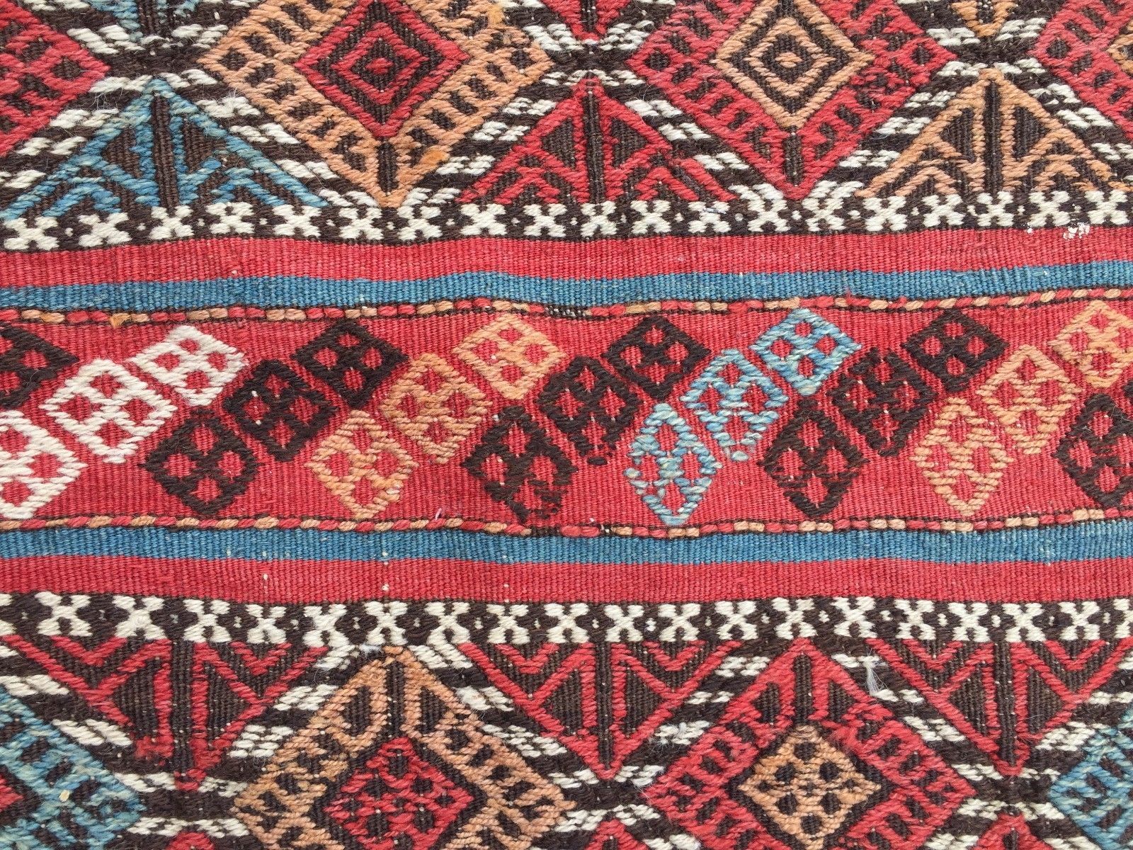 Antique Turkish Kilim Rug shabby vintage old wool country home Kelim 95x93cm