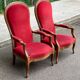 2 Louis Philippe cabriolet armchairs in burgundy velvet wood from the 19th century.