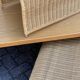 Pine wood and ratan table with 2 ottomans