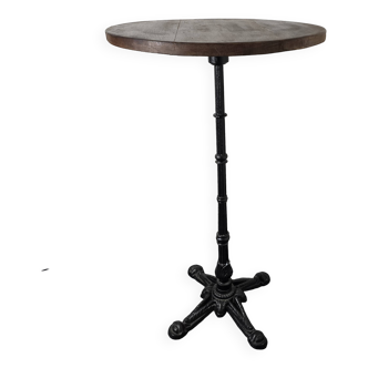 High table with cast iron legs and solid oak top