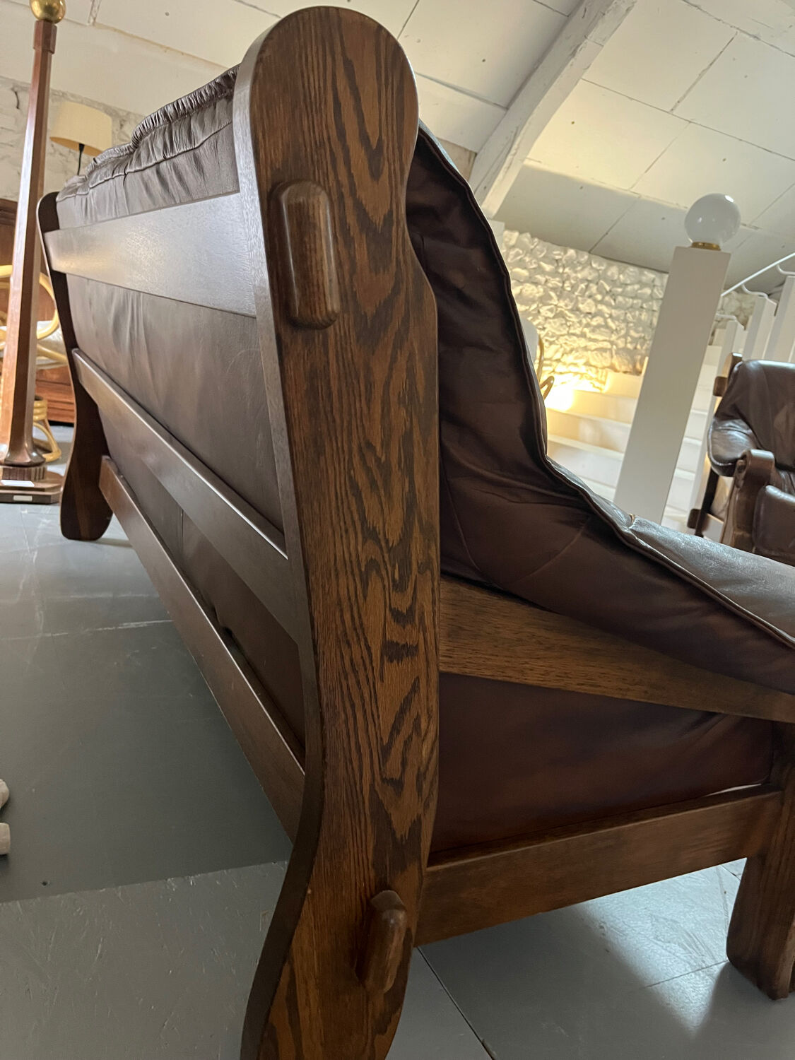 1960s Sofa and 2 Armchairs Set in Wood and Leather