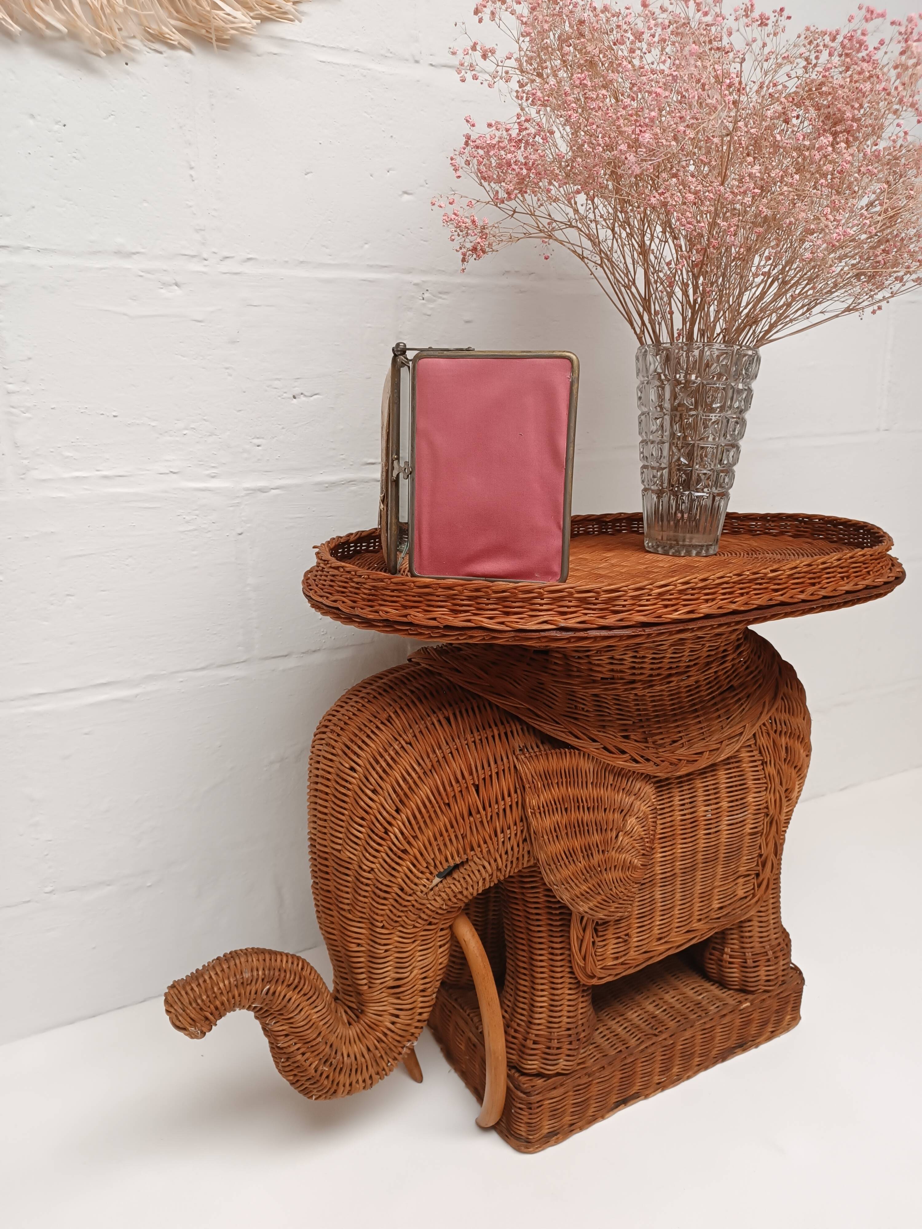 Vintage wicker and rattan elephant table 1970