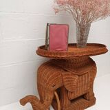 Vintage wicker and rattan elephant table 1970