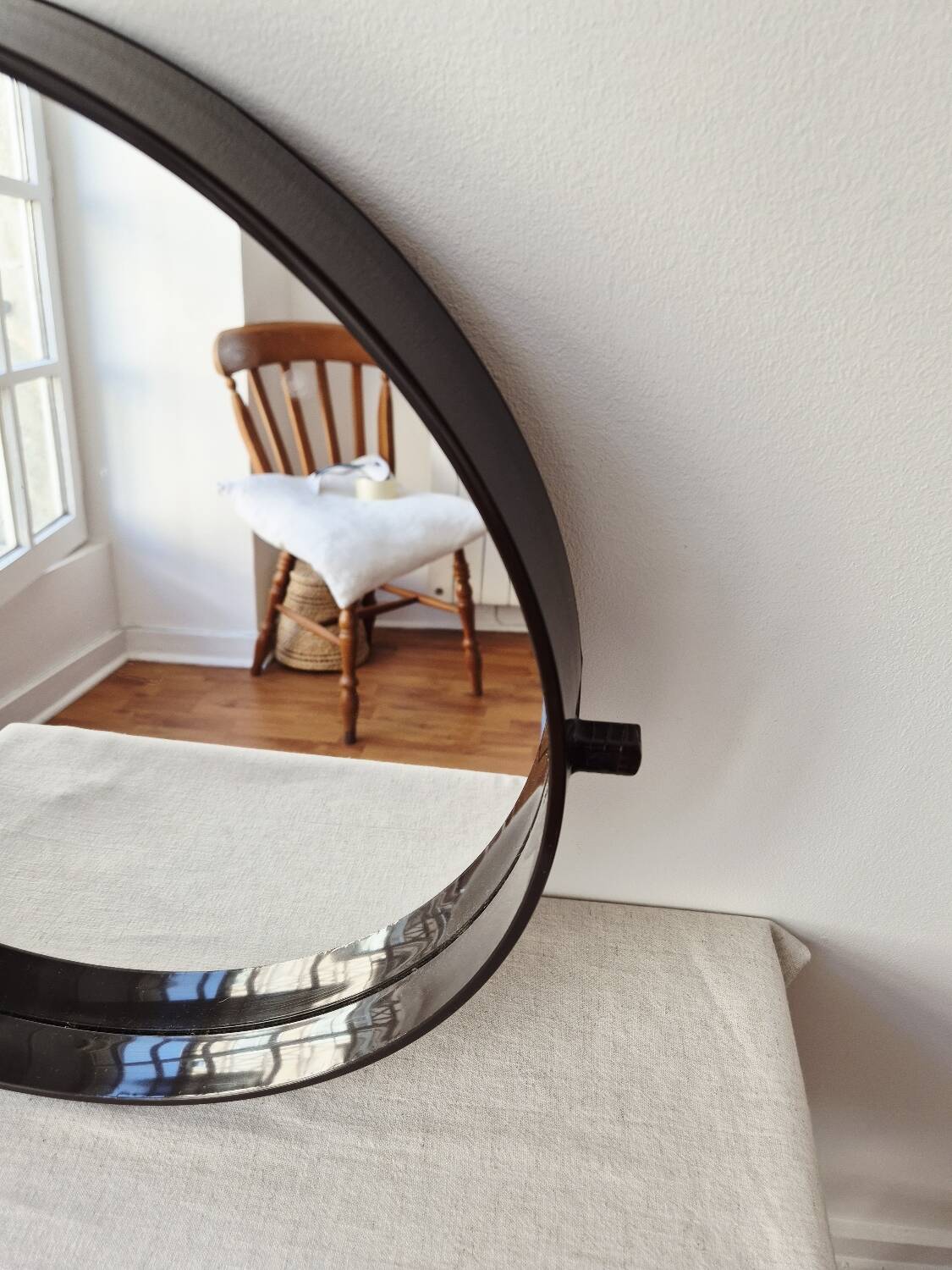 Round smoked plastic mirror '70s - Vintage